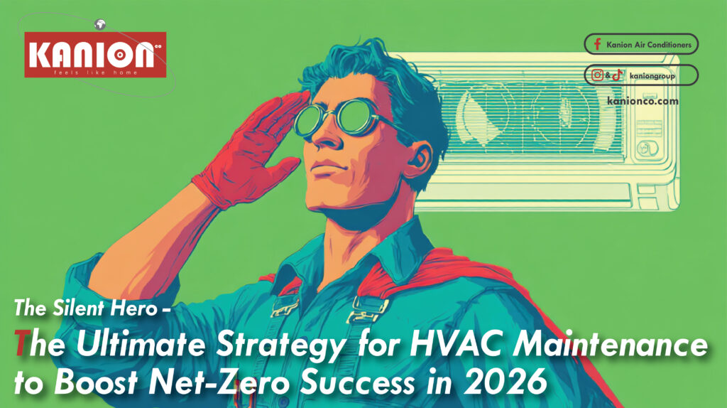 Strategic guide for HVAC Maintenance for Net-Zero featuring the Silent Hero technician illustration.